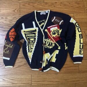 Rare VTG BELLE POINTE x UNIVERSITY OF MICHIGAN Size Medium Cardigan Sweater